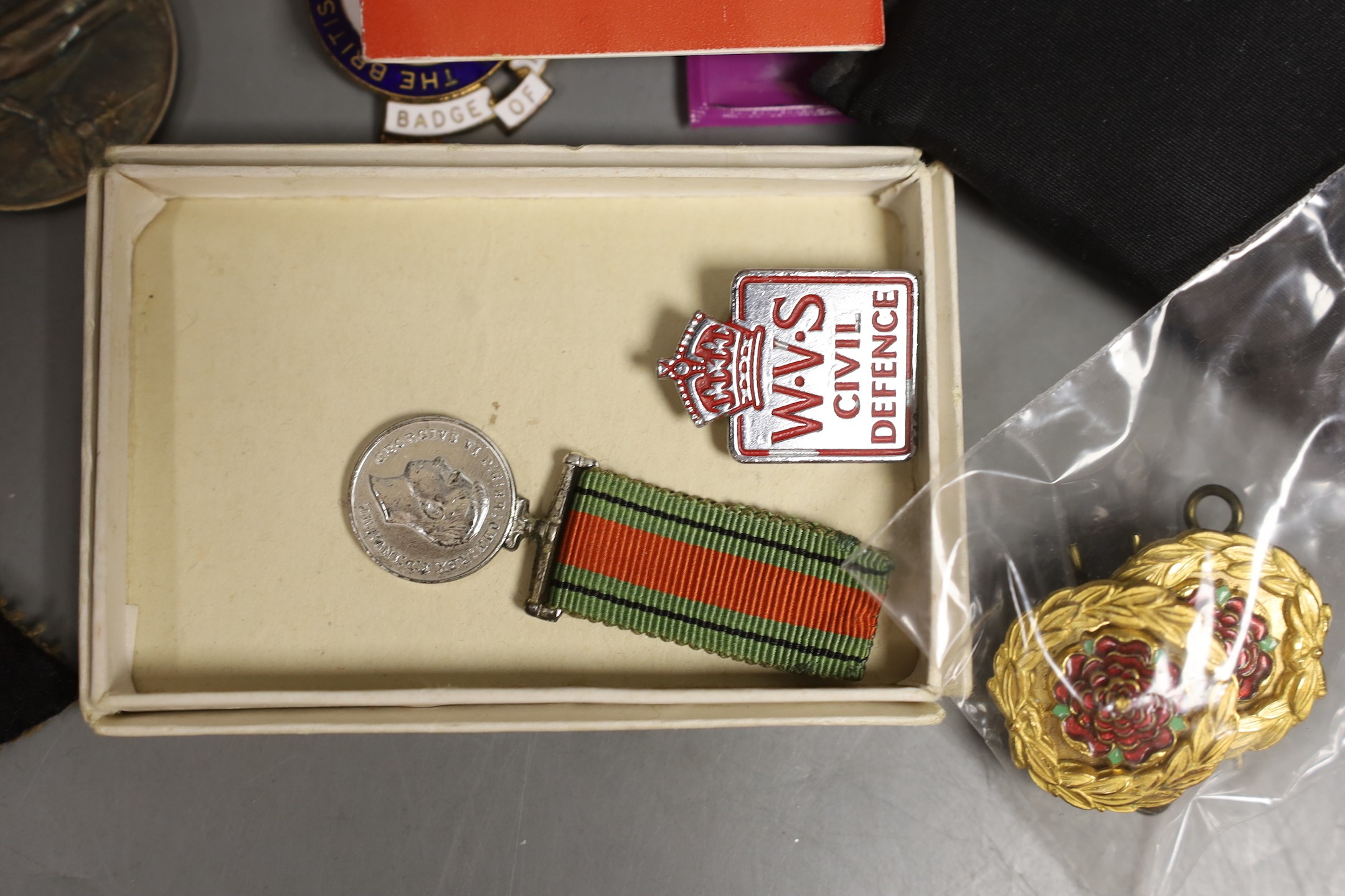 A GSM with Palestine clasp, other medals and militaria, three compacts and cigarette lighter